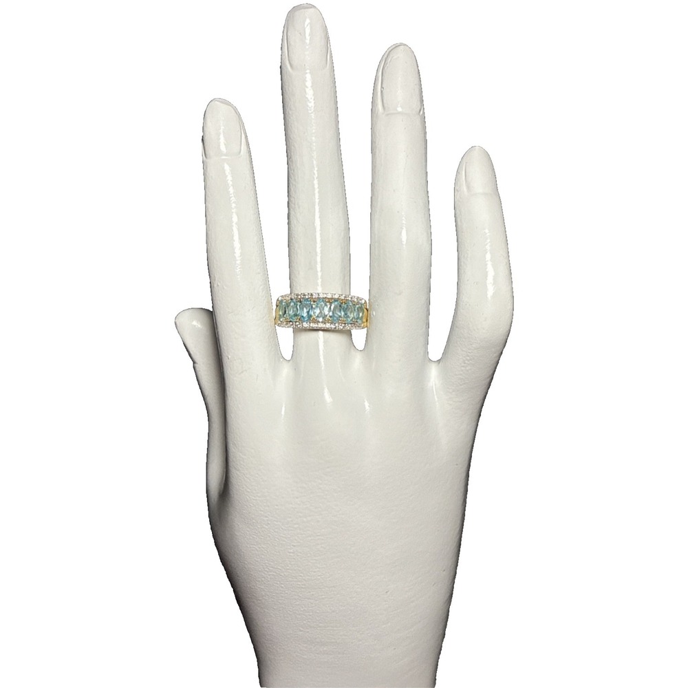 HSN Colleen Lopez Sterling Silver Gold Plated Oval Tourmaline Band Ring J-9Q